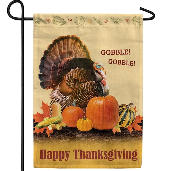 America Forever Gobble Gobble Garden Flag, 12.5 x 18 inch Double Sided, Thanksgiving Turkey Banner, Fall Pumpkin Decoration, Autumn Seasonal Outdoor Decor, Holiday Yard Flag