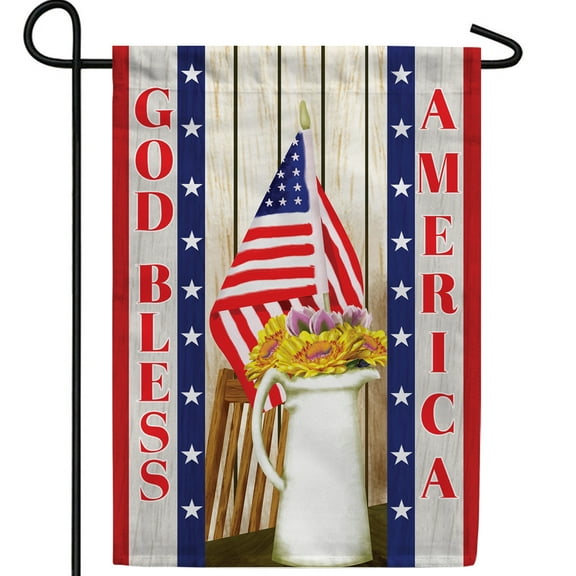 America Forever God Bless America Summer Garden Flag 12.5 x 18 inches Fourth of July US Flag Stars Patriotic Yellow Floral Double Sided Seasonal Yard Outdoor Decorative Memorial Day Garden Flag