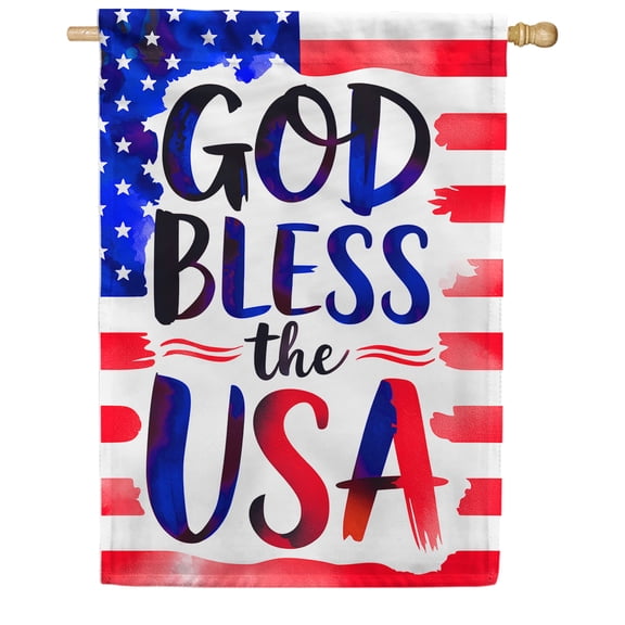 America Forever God Bless The USA House Flag, 28 x 40 inch Double Sided, American Flag Typography, Patriotic Religious Decor, 4th of July Memorial Day Flag