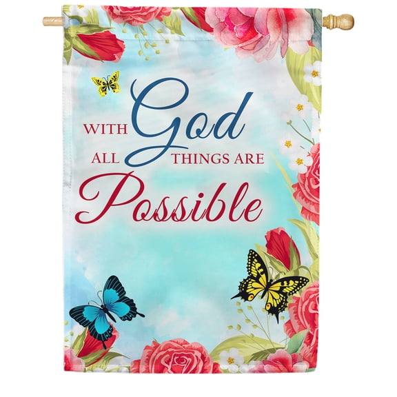 America Forever With God All Things Are Possible House Flag 28 x 40 inch Christian Faith Religious Inspirational Quote Spring Summer Peony Double Sided Yard Outdoor Decorative Bible Verse Flag