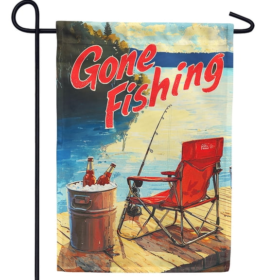 America Forever Gone Fishing Lake Dock Garden Flag, 12.5 x 18 inch Double Sided, Fishing Flag, Lake House Decor, Fisherman Outdoor, Peaceful Water Scene