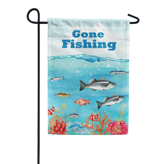 America Forever Gone Fishing Summer Garden Flag 12.5 x 18 inches Underwater Coastal Nautical Double Sided Seasonal Yard Outdoor Decorative Tropical Blue Ocean Fishing Garden Flag