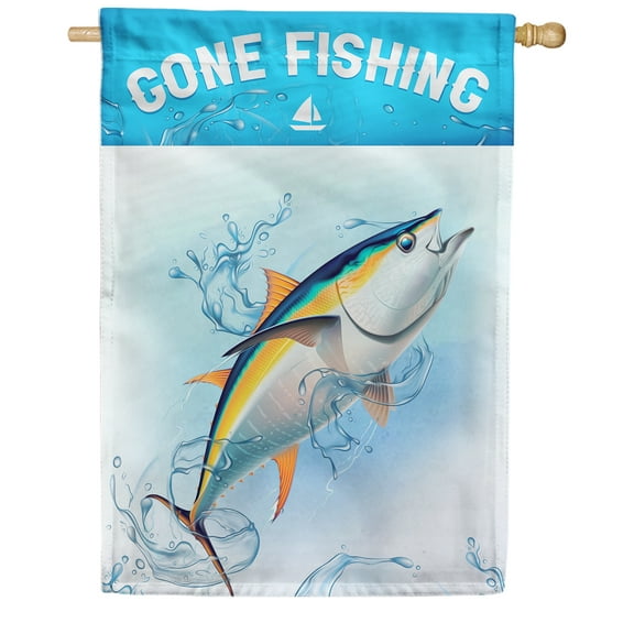 America Forever Gone Fishing Summer House Flag 28 x 40 inches On the Hook Fresh Fish Double Sided Seasonal Yard Outdoor Decorative Life is Better at the Lake House Flag