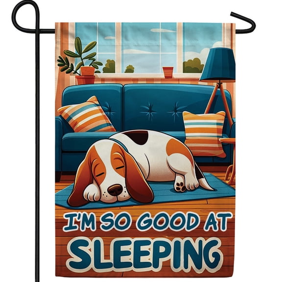America Forever Good at Sleeping Beagle Garden Flag, 12.5 x 18 inch Double Sided, Funny Dog Banner, Pet Humor Decor, Napping Beagle Flag