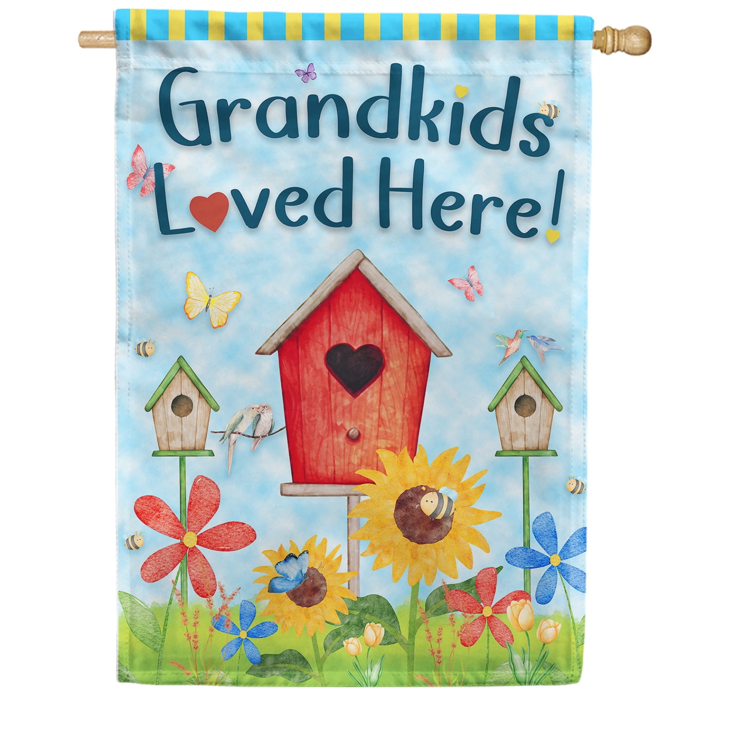 America Forever Grandkids Loved Here House Flag, 28 x 40 inches Double Sided, Grandchildren Garden Flags, Birdhouse Outdoor Decor, Grandparents Outside Yard Decorations