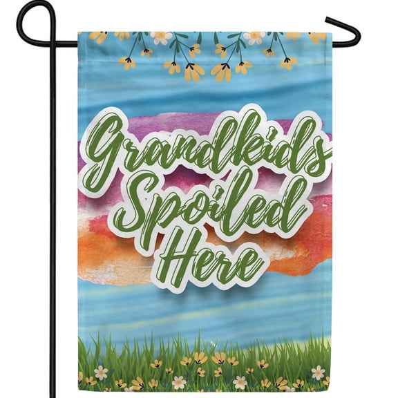 America Forever Grandkids Spoiled Here Garden Flag, 12.5 x 18 inches Double Sided, Grandkids Garden Flag, Grandkids Welcome Home Flag, Grandparent Gift Flag, Decorative Family Outdoor Flag for Yard