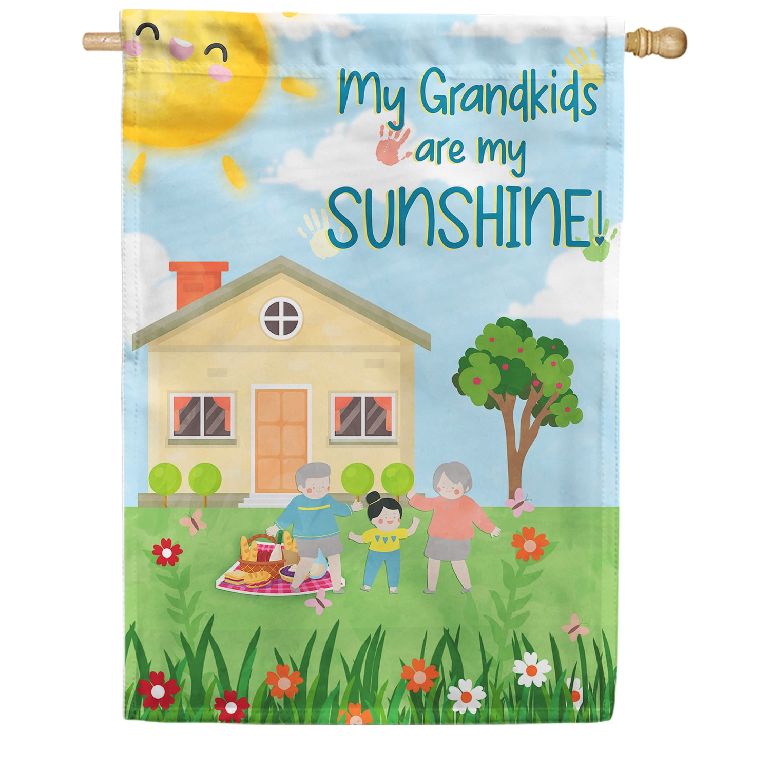 America Forever Grandkids Sunshine House Flag, 28 x 40 inches Double Sided, Heartwarming Family Decoration, Grandparent Gift Flag, Family Outdoor Flag for Yard and House