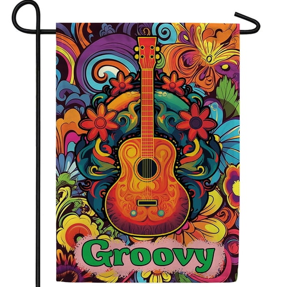 America Forever Groovy Guitar Garden Flag 12.5 x 18 inch Double Sided Psychedelic Music Flowers Hippie Colorful Retro Outdoor Yard Decorative Flag