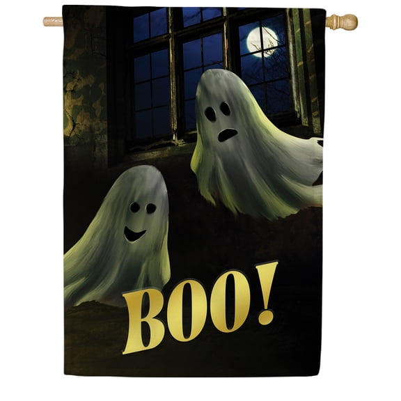 America Forever Halloween Boo Ghost House Flag Double Sided Vertical 28 x 40 inches for Yard, Porch, Spooky Ghost Decorations Outdoor, Haunted House Halloween House Flag