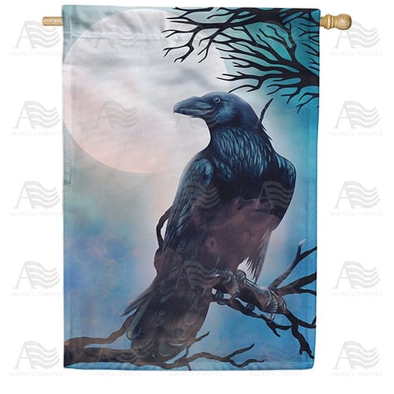 America Forever Halloween Crow House Flag 28 x 40 inch Double Sided Outside, Happy Halloween Raven Fright Night Nightmare Horror Spooky Holiday Yard Outdoor Decorative Flag