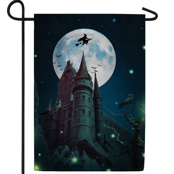 America Forever Halloween Garden Flag Castle, Double Sided 12.5 x 18 inches Flying Witch Holiday Yard Outdoor Decorative Double Haunted House Garden Flag for Fall, Festive Season