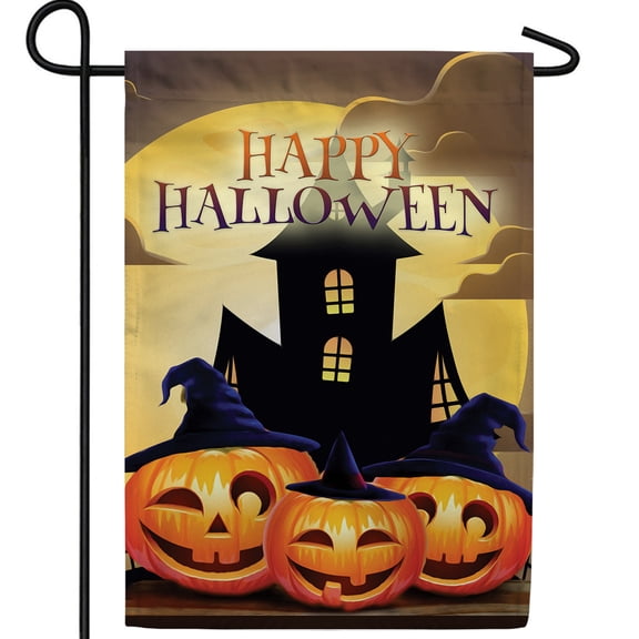 America Forever Halloween Garden Flag Jack-O-Lantern Double Sided Vertical 12.5 x 18 inches for Outdoor, Yard, Porch, Haunted House Garden Flag, Pumpkin Witch Hat Decor