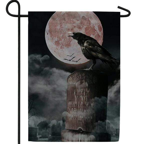 America Forever Halloween Graveyard Garden Flag Double Sided 12.5 x 18 inches Holiday Yard Decoration with Halloween Crow Garden Flag, Raven, Tombstone Garden Flag for Fall Season