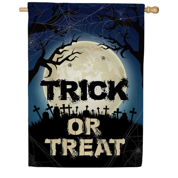 America Forever Halloween Graveyard House Flag Double Sided Vertical 28 x 40 inches for Outdoors, Yard, Lawn, Porch Halloween Decor, Trick or Treat House Flag