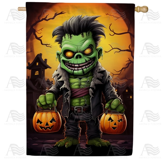 America Forever Halloween Monster House Flag 28 x 40 inch Double Sided Outside, Happy Halloween Pumpkin Fright Night Nightmare Horror Holiday Yard Outdoor Decorative Flag