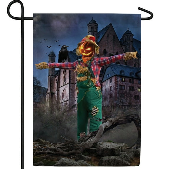 America Forever Halloween Scarecrow Garden Flag, Seasonal Yard Outdoor Decorative Double Sided Raven Halloween Haunted House Garden Flag 12.5 x 18 inches