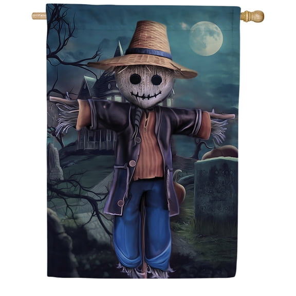 America Forever Halloween Scarecrow House Flag 28 x 40 inch Double Sided Scary Graveyard Happy Halloween Fall Holiday Seasonal Yard Patio Lawn Outdoor Decoration