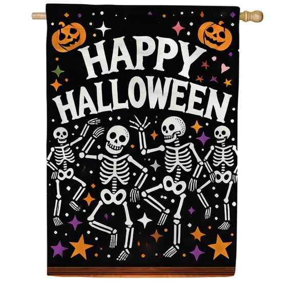America Forever Halloween Skeleton House Flag, 28 x 40 inches Double Sided, Dancing Skeletons Banner, Happy Halloween House Flag, Fun Spooky Halloween Decoration Outdoor Seasonal Flags for Yard