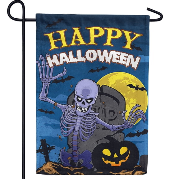 America Forever Halloween Spooky Skeleton Garden Flag 12.5 x 18 inch Double Sided Outside, Happy Halloween Fright Night Nightmare Horror Graveyard Spooky Holiday Yard Outdoor Decorative Flag