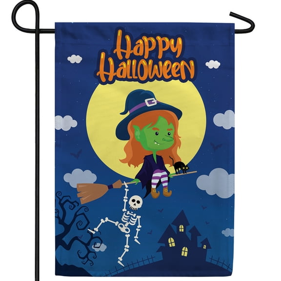 America Forever Halloween Witch Garden Flag, Double Sided 12.5 x 18 inches Flying Witch Holiday Yard Outdoor Decoration Haunted House Garden Flag for Fall Festive Season