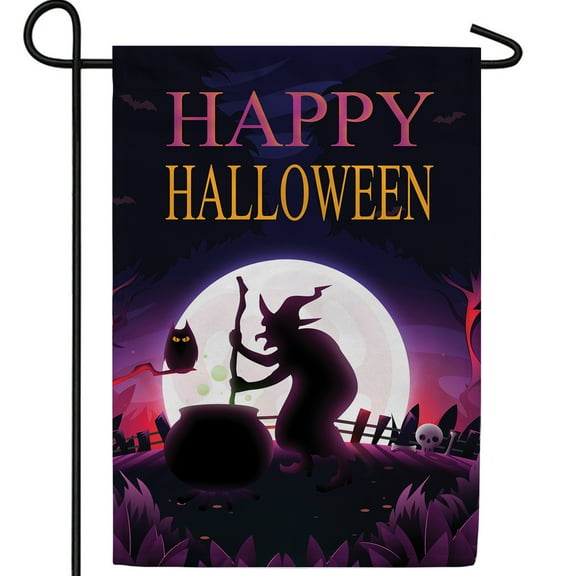 America Forever Halloween Witch Garden Flag Double Sided Vertical 12.5 x 18 inches Halloween Owl Garden Flag, Full Moon Garden Flag, Skull Garden Flag, for Yard, Porch, Outdoor Decorations