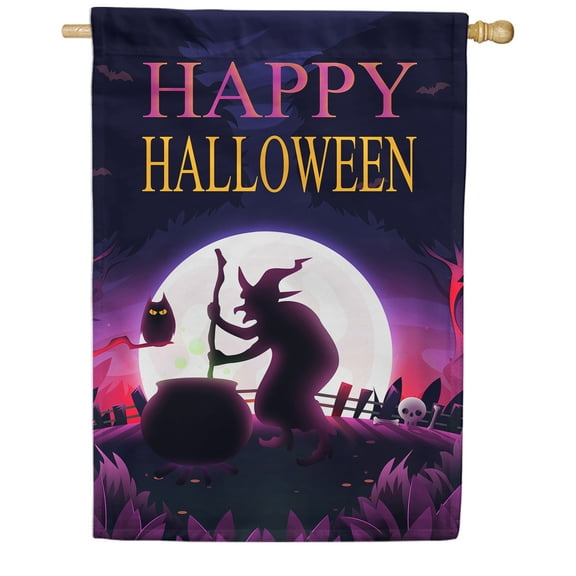 America Forever Halloween Witch House Flag Double Sided Vertical 28 x 40 inches Halloween Owl House Flag, Full Moon House Flag, Skull House Flag, for Yard, Porch, Outdoor Decorations
