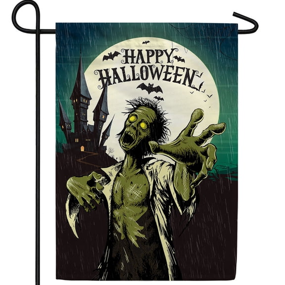 America Forever Halloween Zombie Garden Flag Double Sided Vertical 12.5 x 18 inches Spooky Happy Halloween Flag for Outdoor Yard Porch Haunted House Garden Flag