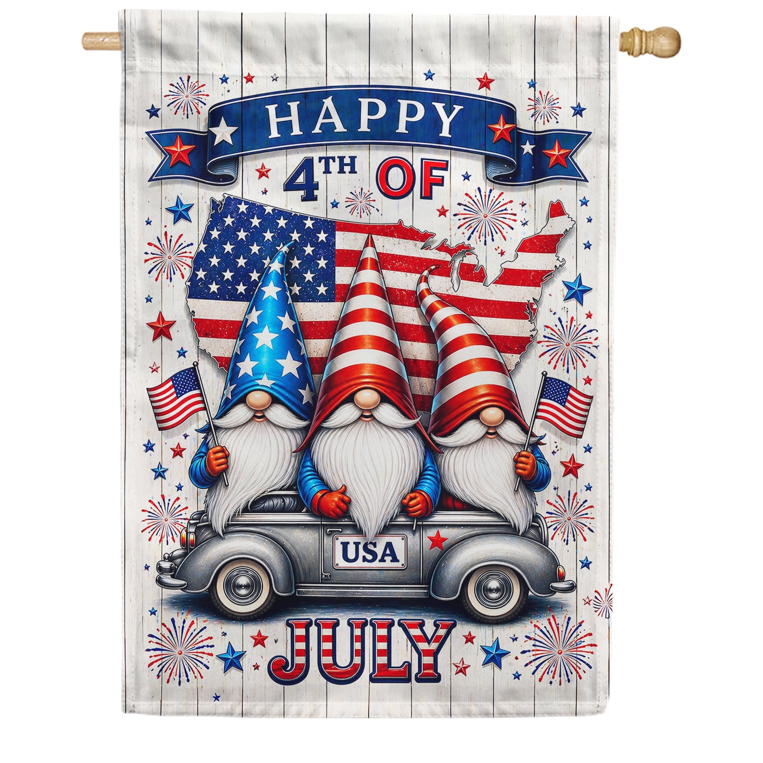 America Forever Happy 4th of July Gnomes House Flag 28 x 40 Inch Double