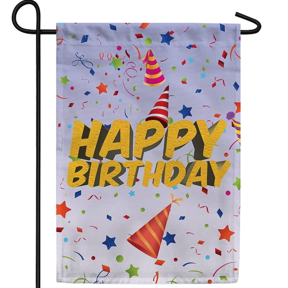 America Forever Happy Birthday Celebration Double Sided Garden Flag, 12.5 x 18 inch Party Confetti Balloons Outdoor Yard Decor Banner Festive Home Decorations