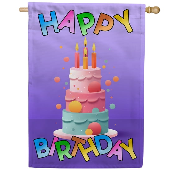 America Forever Happy Birthday Three Tier Cake House Flag 28 x 40 inch Double Sided Colorful Birthday Cake Candles Party Celebration Outdoor Yard Flag