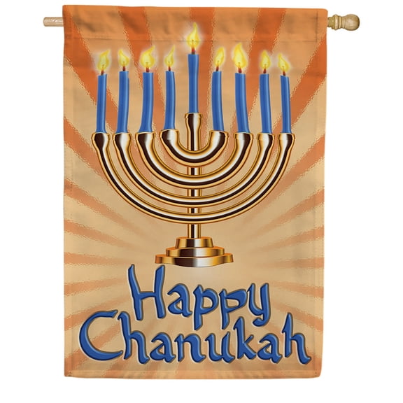 America Forever Happy Chanukah House Flag, 28 x 40 inch Double Sided, Golden Menorah Blue Candles, Jewish Holiday Banner, Hanukkah Outside Decorations Yard Flag