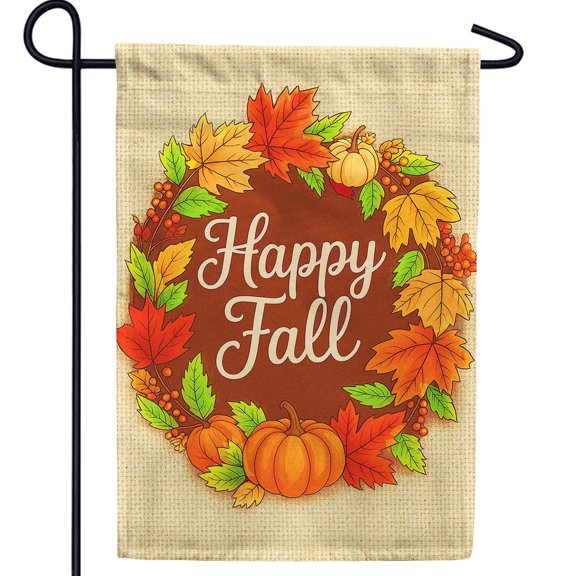 America Forever Happy Fall Garden Flag, 12.5 x 18 inch Double Sided, Autumn Wreath Decor, Fall Leaves Pumpkin Banner, Harvest Seasonal Outdoor Yard Flag