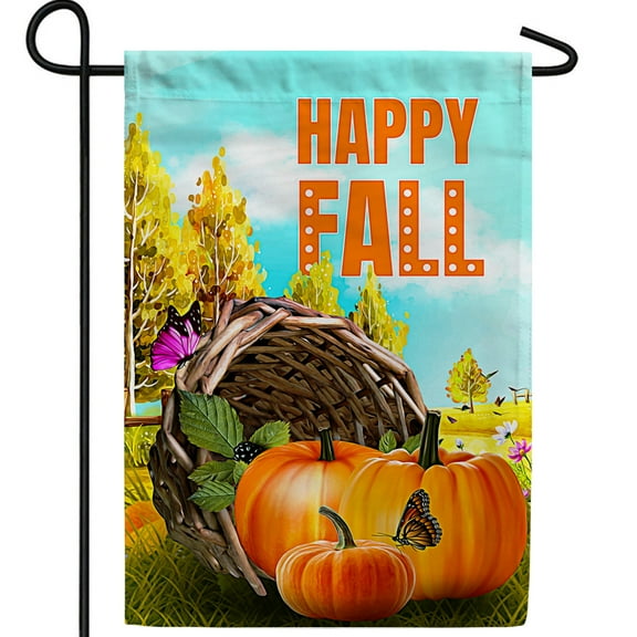 America Forever Happy Fall Garden Flag, 12.5 x 18 inches Double Sided, Autumn Harvest Garden Flag, Pumpkin Decor, Fall Leaves Outdoor Seasonal Flags for Yard, Lawn, Garden Decor