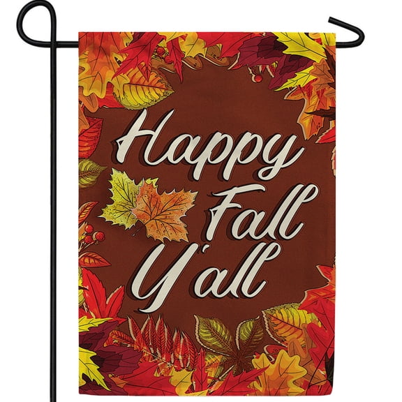 America Forever Happy Fall Y'all Garden Flag 12.5 x 18 inch Double Sided Colorful Autumn Fall Leaves Rustic Country Thanksgiving Holiday Farmhouse Seasonal Yard Patio Lawn Outdoor Decoration