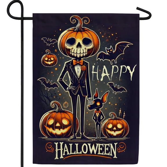 America Forever Happy Halloween Garden Flag, 12.5 x 18 inch Double Sided, Spooky Halloween Night Yard Sign, Pumpkin Head and Bats Flags, Seasonal Outdoor Decorative for Lawn and Garden