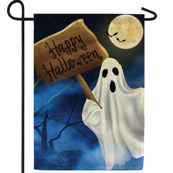 America Forever Happy Halloween Garden Flag Double Sided Vertical 12.5 x 18 inches for Holiday Spooky Ghost Decorations Outdoor, Halloween Boo Ghost Garden Flag