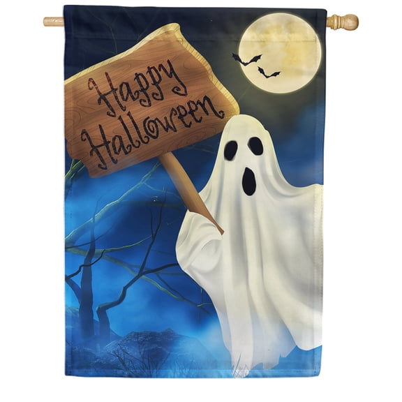 America Forever Happy Halloween House Flag Double Sided Vertical 28 x 40 inches for Holiday Spooky Ghost Decorations Outdoor, Halloween Boo Ghost House Flag