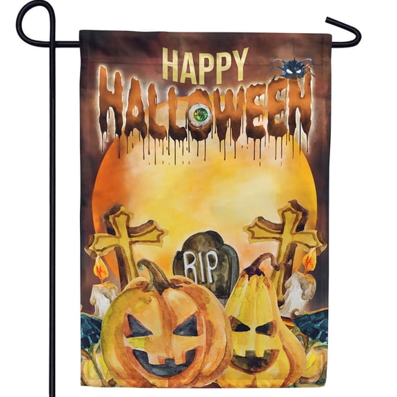 America Forever Happy Halloween Pumpkin Garden Flag 12.5 x 18 inch Double Sided Outside, Halloween Jack O Lantern Fright Night Nightmare Horror Graveyard Spooky Holiday Yard Outdoor Decorative Flag