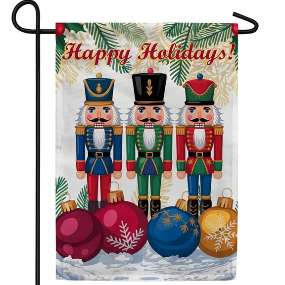 America Forever Happy Holidays Nutcracker Garden Flag, 12.5 x 18 inch Double Sided, Christmas Nutcracker Banner, Holiday Seasonal Outdoor Decor
