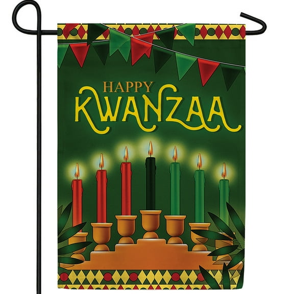 America Forever Happy Kwanzaa Kinara Garden Flag, 12.5 x 18 inch Double Sided, Seven Candles Banner, Kinara Celebration Outdoor Decor, Cultural Heritage Yard Decorations, African American Holiday