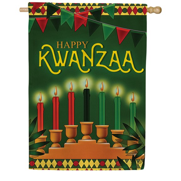 America Forever Happy Kwanzaa Kinara House Flag, 28 x 40 inch Double Sided, Seven Candles Banner, Kinara Celebration Outdoor Decor, Cultural Heritage Yard Decorations, African American Holiday