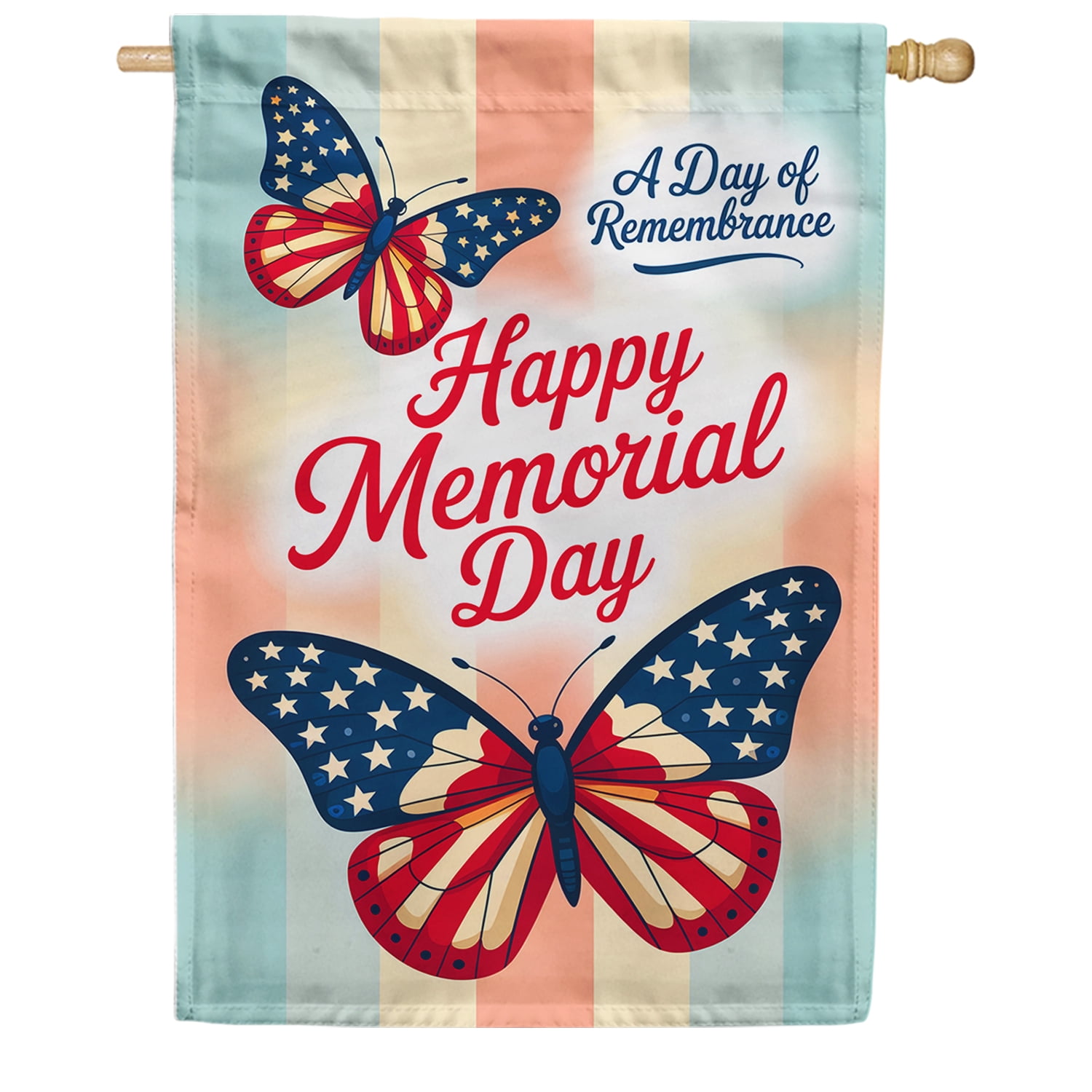 America Forever Happy Memorial Day Butterfly House Flag, 28 x 40 inch Double Sided, Watercolor Patriotic Banner, Remembrance Military Tribute Outdoor Yard Decorations