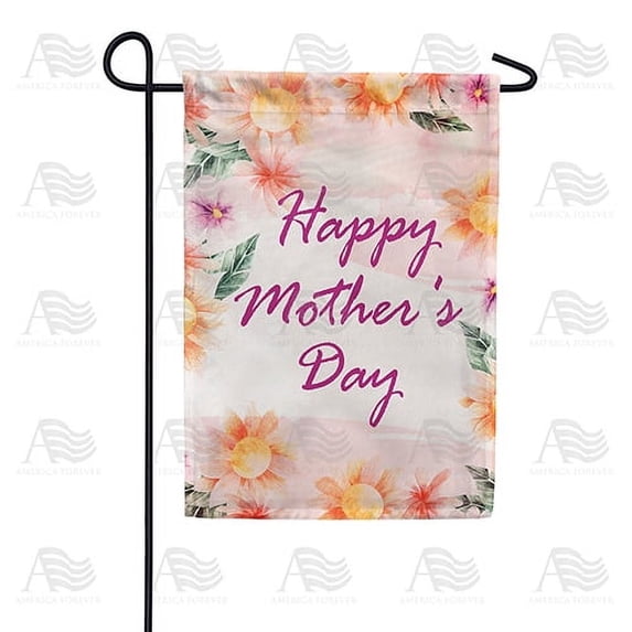 America Forever Happy Mother's Day Floral Garden Flag 12.5 x 18 inches Flowers Green Leaves Double Sided Holiday Seasonal Yard Outdoor Decorative I Love You Mom Flag