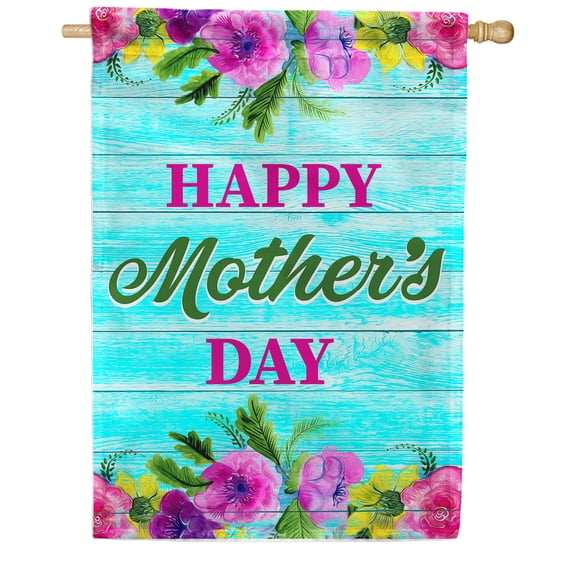 America Forever Happy Mother's Day Floral House Flag 28 x 40 inches Flowers Green Leaves Double Sided Holiday Seasonal Yard Outdoor Decorative My Mother is My Best Friend Flag