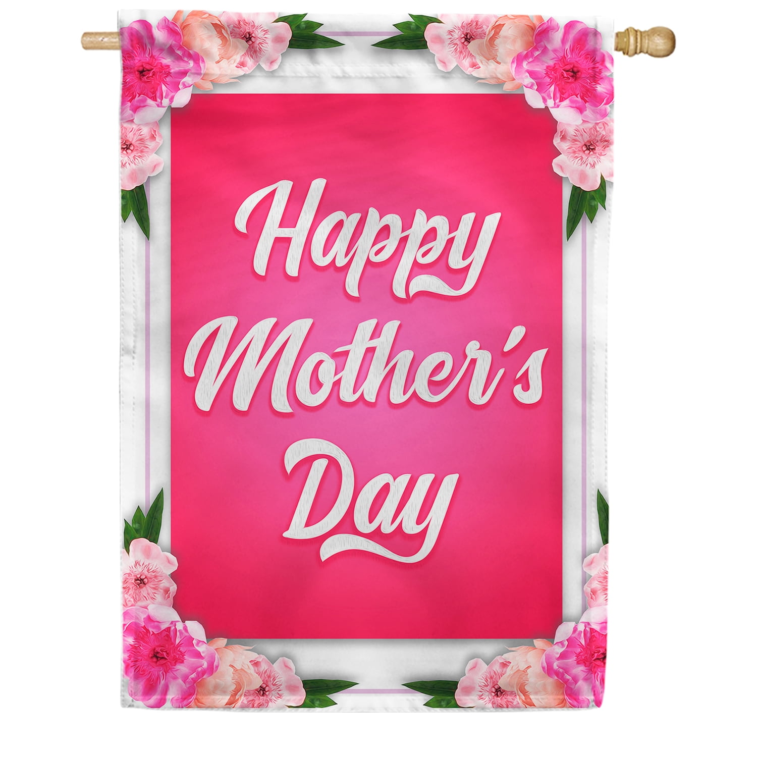 America Forever Happy Mother's Day Floral House Flag 28 x 40 inches Pink Flowers Blossom Double Sided Holiday Seasonal Yard Outdoor Decorative I Love You Mom Flag