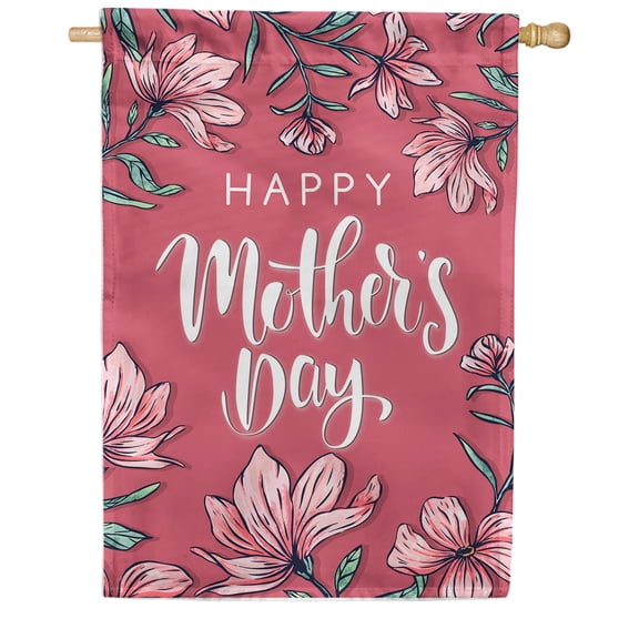 America Forever Happy Mother's Day Floral House Flag 28 x 40 inches Pink Red Flowers Love My Mom Double Sided Holiday Seasonal Yard Outdoor Decorative Best Mom Ever Flag
