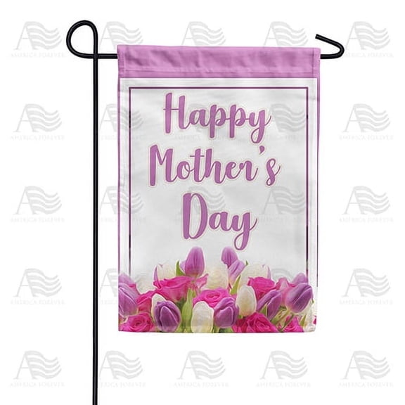 America Forever Happy Mother's Day Tulip Garden Flag 12.5 x 18 inches Pink Purple Floral Double Sided Holiday Seasonal Yard Outdoor Decorative I Love You Mom Flag