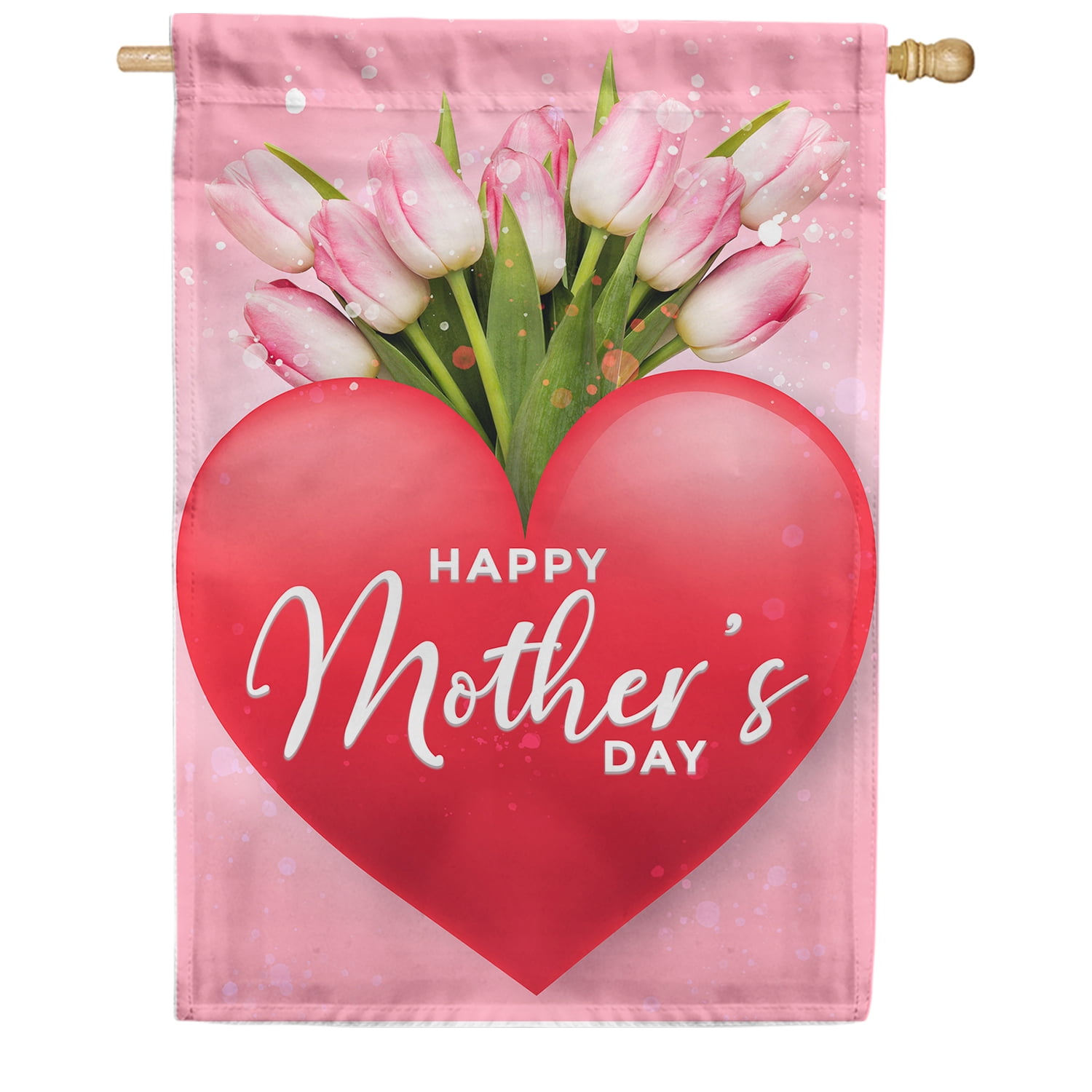 America Forever Happy Mother's Day Tulip House Flag 28 x 40 inches Red Heart Best Mom Ever Double Sided Holiday Seasonal Yard Outdoor Decorative Love You Mom Flag