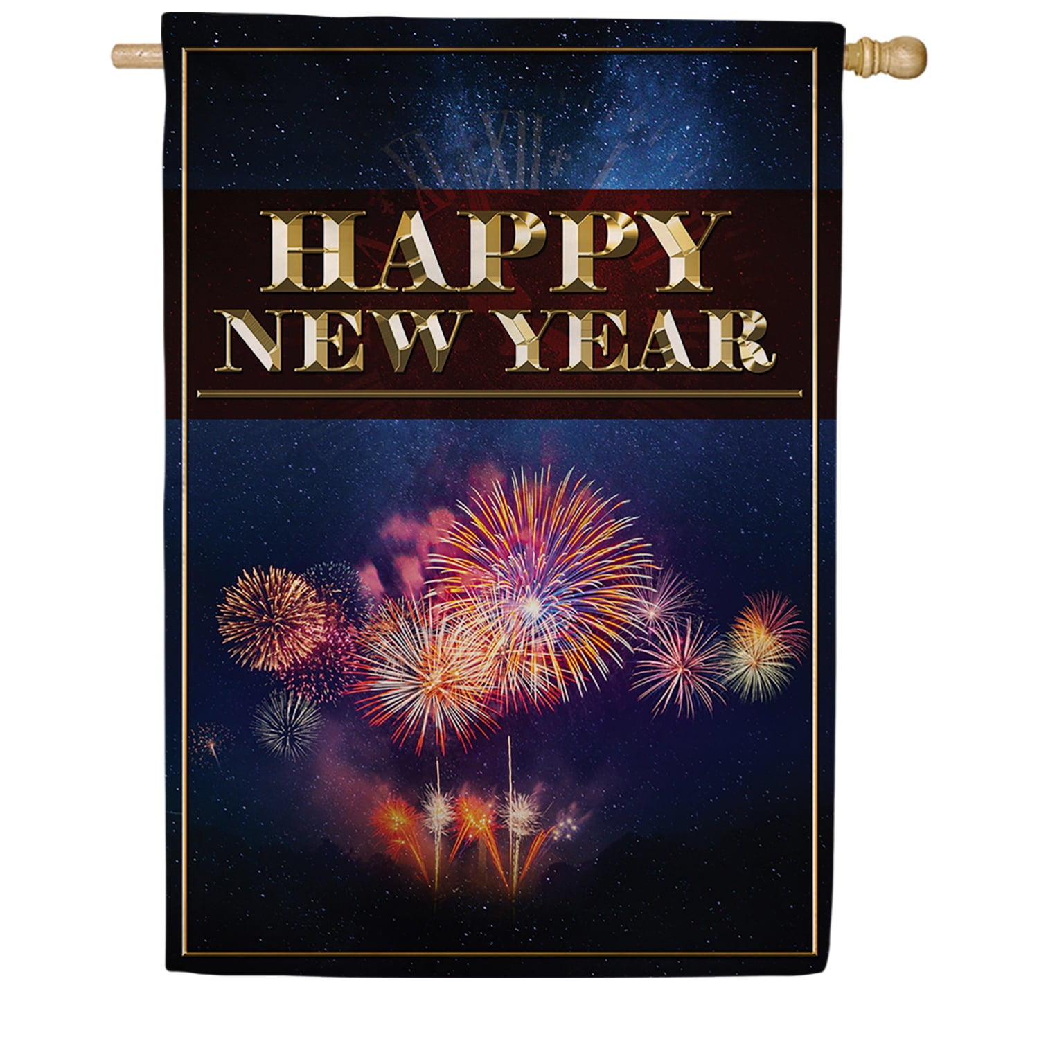 America Forever Happy New Year House Flag, 28 x 40 inch Double Sided, Fireworks Celebration Banner, Metallic Golden Banner, New Year Party Outdoor Decor, Holiday Outside Decorations Yard Flag