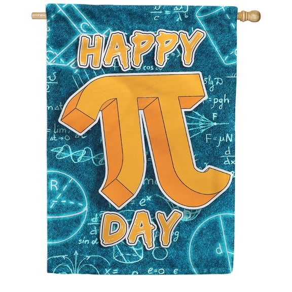America Forever Happy Pi Day House Flag, 28 x 40 inch Double Sided, Pi Symbol Math Banner, Educational Chalkboard Outdoor Decor, Mathematical Celebration Yard Flag